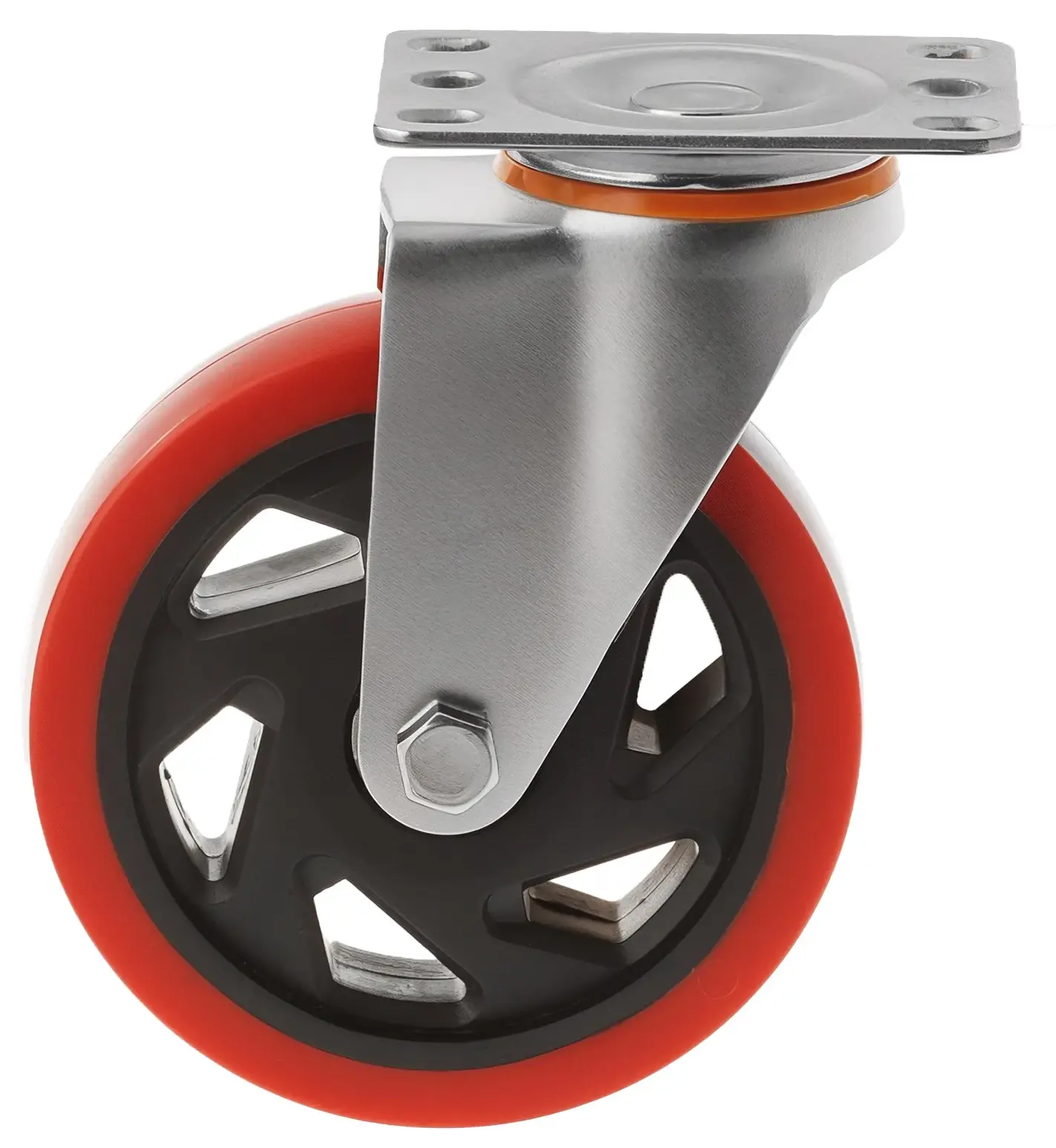 330125S - Полиуретановое красное колесо 125 мм (поворотн.площ, двойной шарикоподш.)